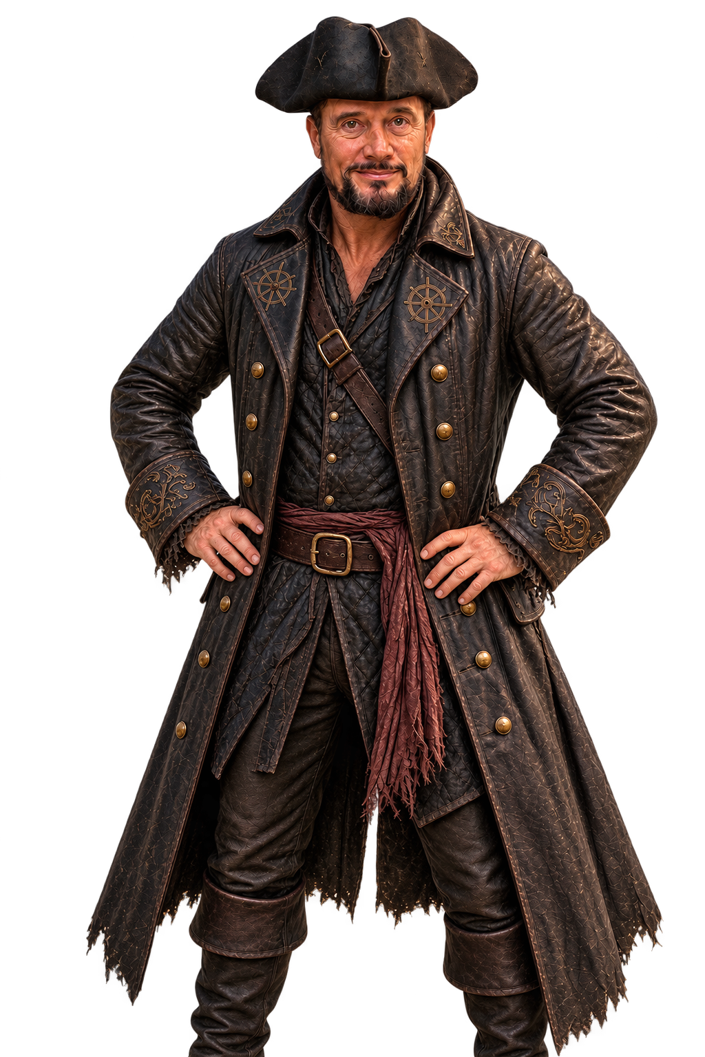 John Gregory as Ct Pirate, wearing a pirate hat and leather coat